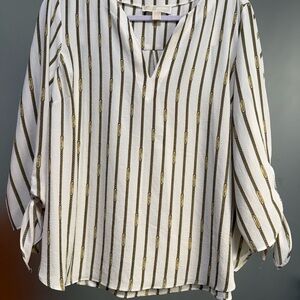 Michael Kors White and Gold Striped Blouse
